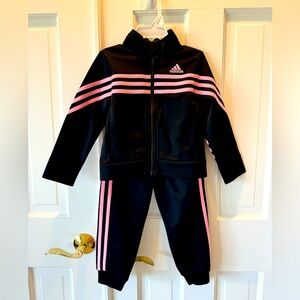 adidas Girl's Zip Front Classic Tricot Jacket and Joggers Set 3T